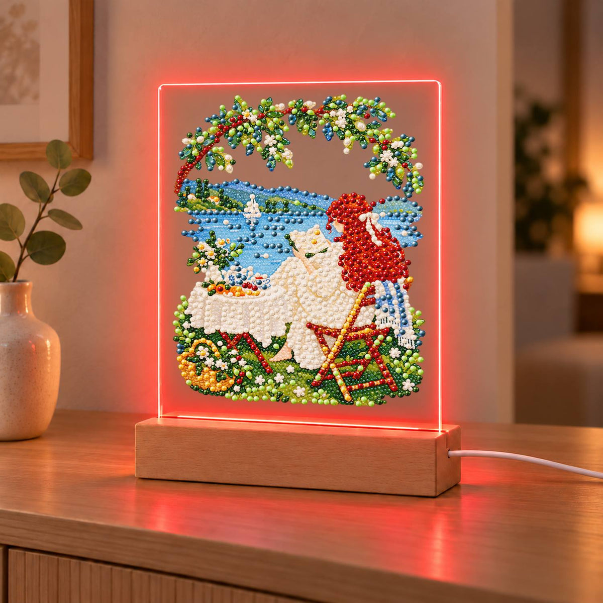 Lakeside Lounge Under a Leafy Arch (Light-Up Pearl Painting)