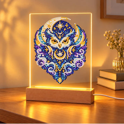 Celestial Owl in Indigo Moons (Light-Up Pearl Painting)
