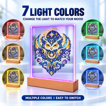 Celestial Owl in Indigo Moons (Light-Up Pearl Painting)