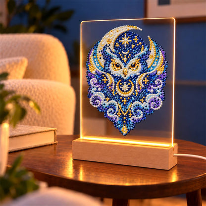 Celestial Owl in Indigo Moons (Light-Up Pearl Painting)