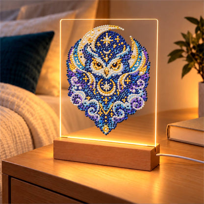 Celestial Owl in Indigo Moons (Light-Up Pearl Painting)