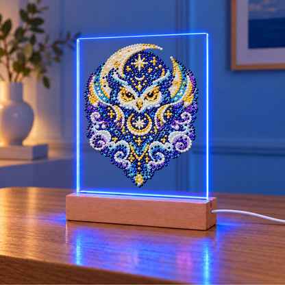 Celestial Owl in Indigo Moons (Light-Up Pearl Painting)