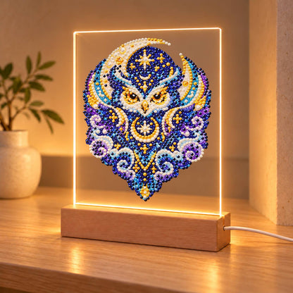 Celestial Owl in Indigo Moons (Light-Up Pearl Painting)