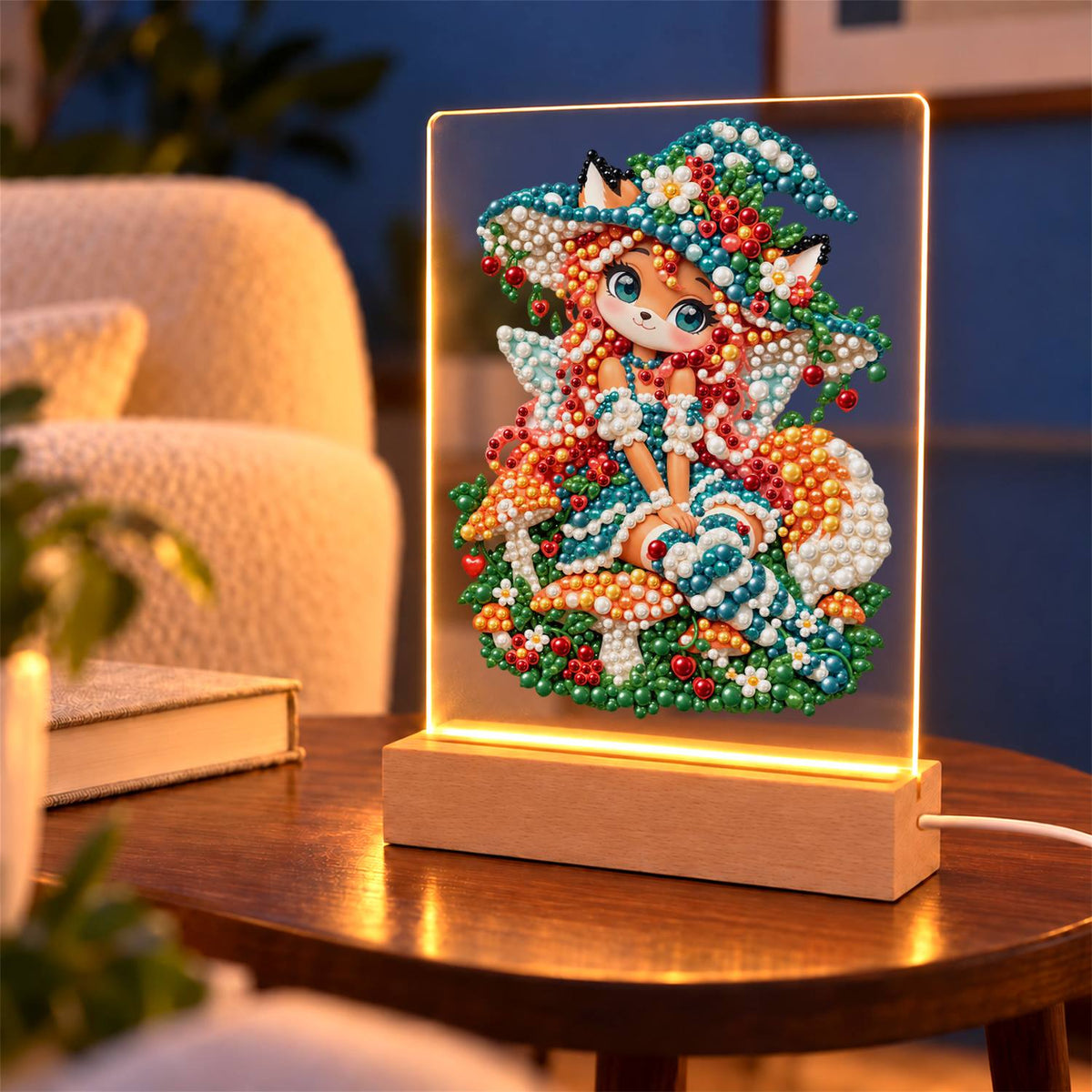 Red-Haired Fox Girl and Toadstools (Light-Up Pearl Painting)