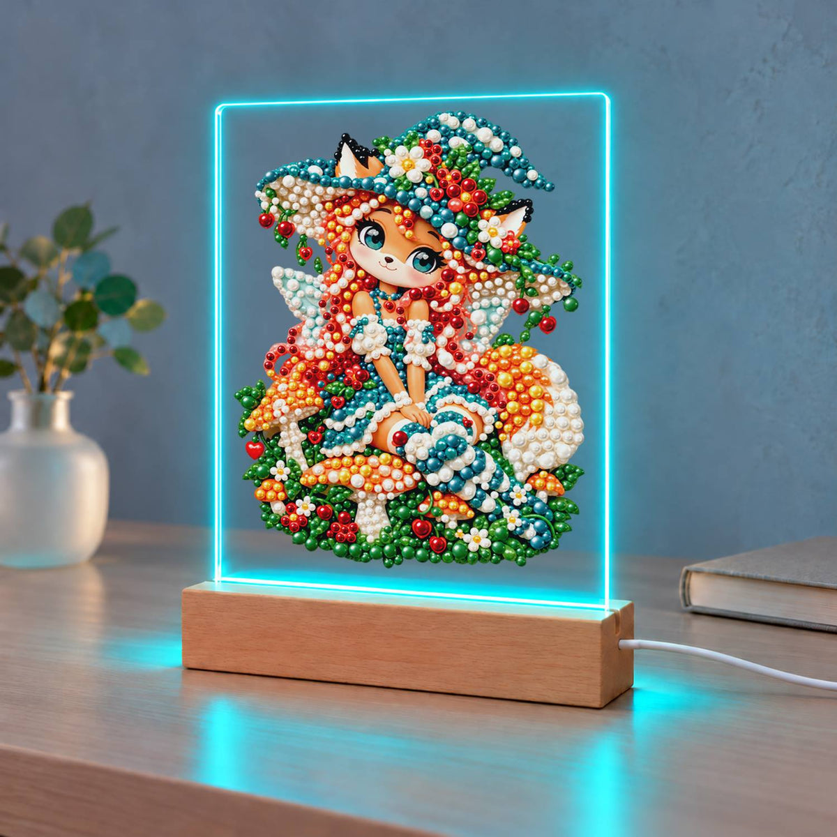 Red-Haired Fox Girl and Toadstools (Light-Up Pearl Painting)