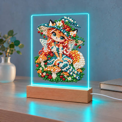 Red-Haired Fox Girl and Toadstools (Light-Up Pearl Painting)
