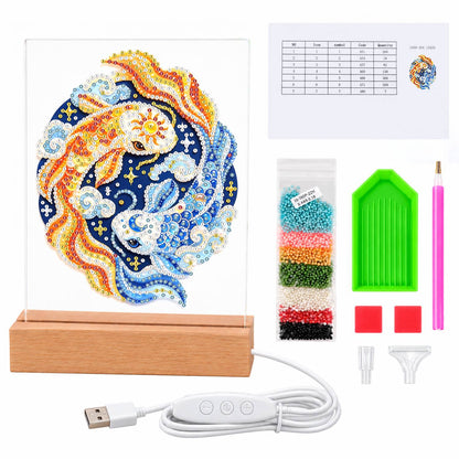 Gold and Blue Koi Yin-Yang (Light-Up Pearl Painting)