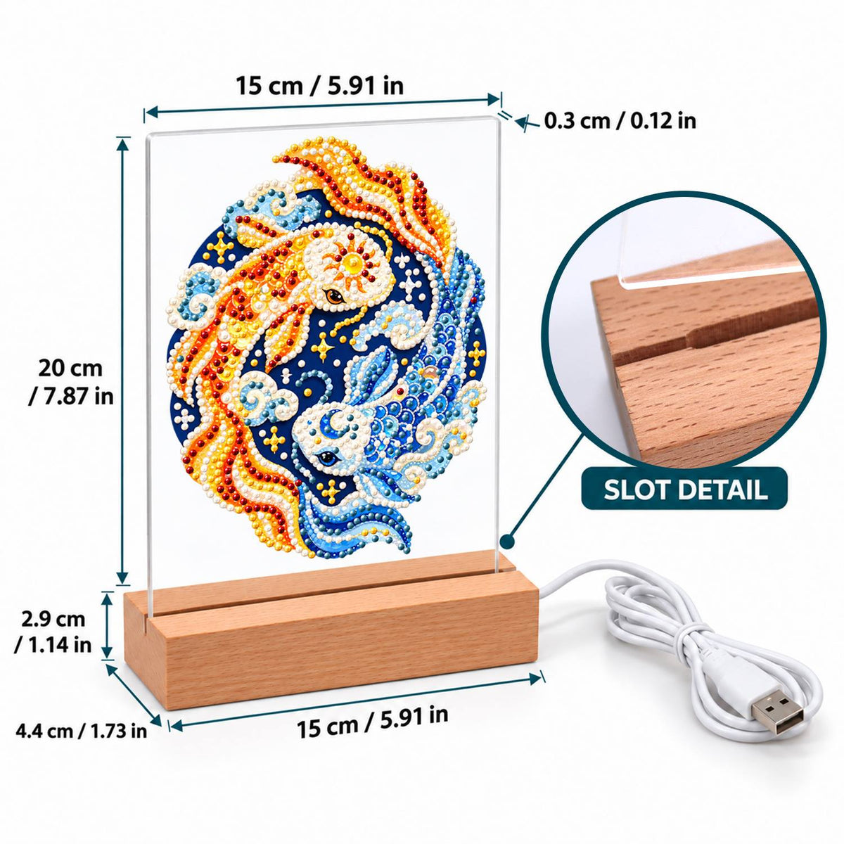 Gold and Blue Koi Yin-Yang (Light-Up Pearl Painting)