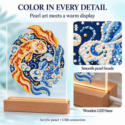 Gold and Blue Koi Yin-Yang (Light-Up Pearl Painting)