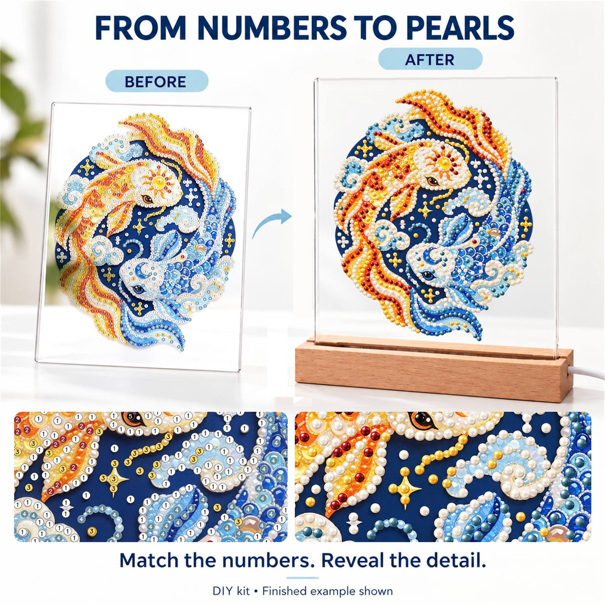 Gold and Blue Koi Yin-Yang (Light-Up Pearl Painting)