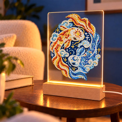 Gold and Blue Koi Yin-Yang (Light-Up Pearl Painting)