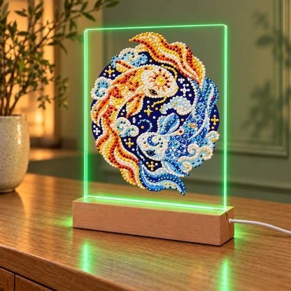 Gold and Blue Koi Yin-Yang (Light-Up Pearl Painting)