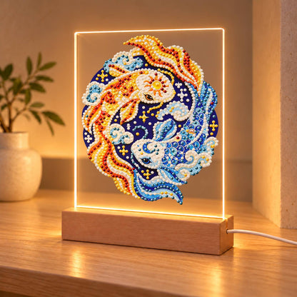 Gold and Blue Koi Yin-Yang (Light-Up Pearl Painting)