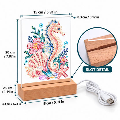 Blush Seahorse in a Coral Garden (Light-Up Pearl Painting)