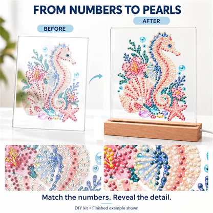 Blush Seahorse in a Coral Garden (Light-Up Pearl Painting)