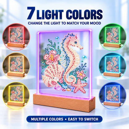 Blush Seahorse in a Coral Garden (Light-Up Pearl Painting)