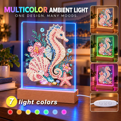 Blush Seahorse in a Coral Garden (Light-Up Pearl Painting)