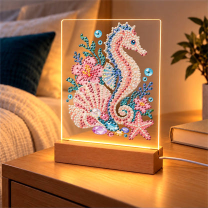 Blush Seahorse in a Coral Garden (Light-Up Pearl Painting)