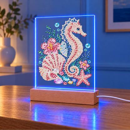 Blush Seahorse in a Coral Garden (Light-Up Pearl Painting)