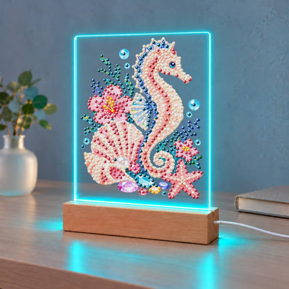 Blush Seahorse in a Coral Garden (Light-Up Pearl Painting)