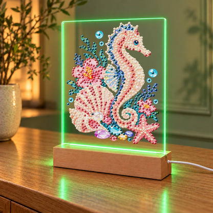 Blush Seahorse in a Coral Garden (Light-Up Pearl Painting)