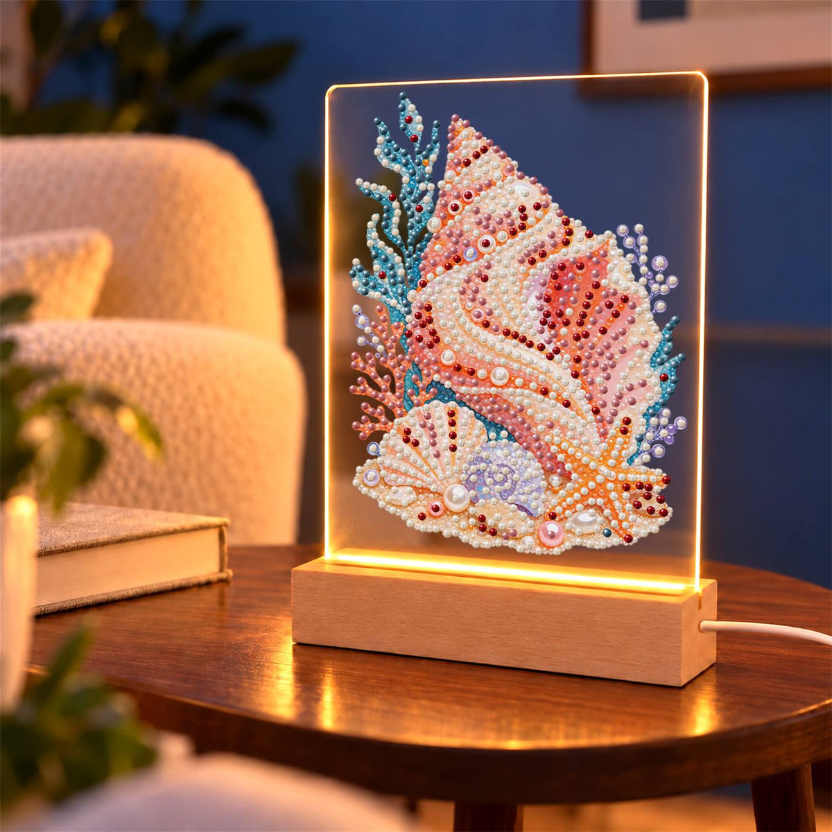 Peach Conch with a Starfish (Light-Up Pearl Painting)