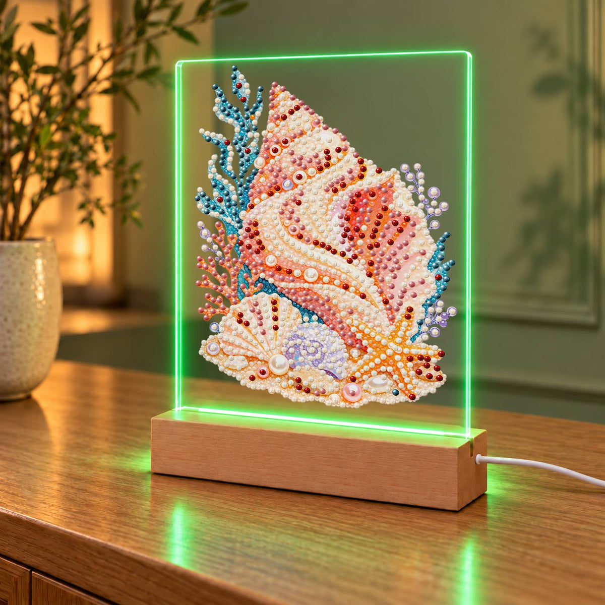 Peach Conch with a Starfish (Light-Up Pearl Painting)