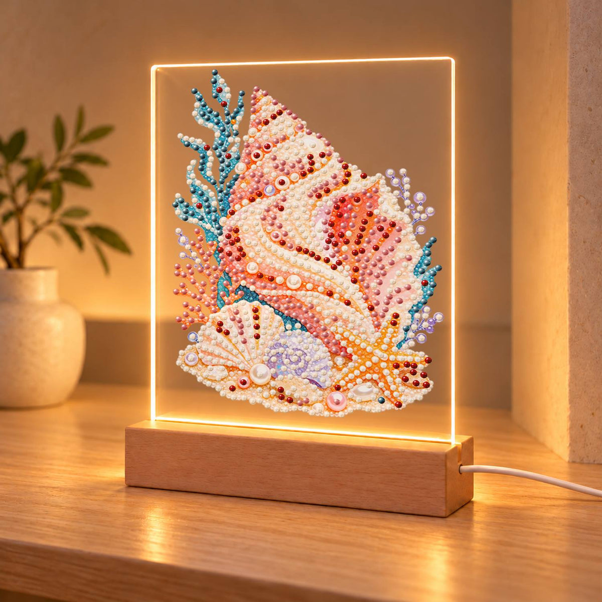 Peach Conch with a Starfish (Light-Up Pearl Painting)