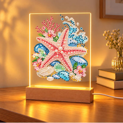 Pink Starfish on Sea Glass Stones (Light-Up Pearl Painting)