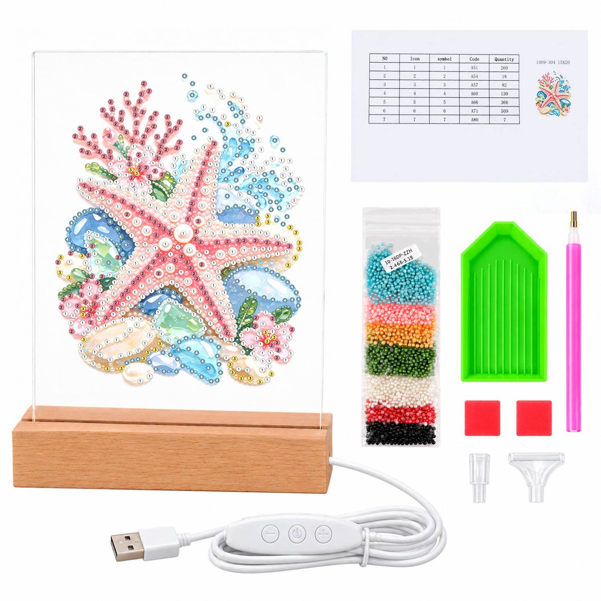 Pink Starfish on Sea Glass Stones (Light-Up Pearl Painting)