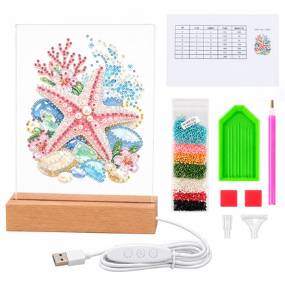 Pink Starfish on Sea Glass Stones (Light-Up Pearl Painting)