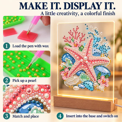 Pink Starfish on Sea Glass Stones (Light-Up Pearl Painting)