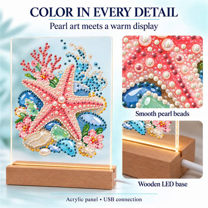 Pink Starfish on Sea Glass Stones (Light-Up Pearl Painting)