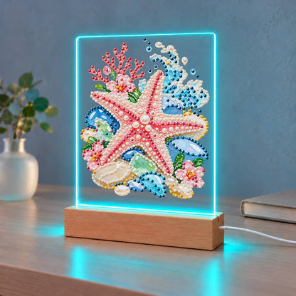 Pink Starfish on Sea Glass Stones (Light-Up Pearl Painting)