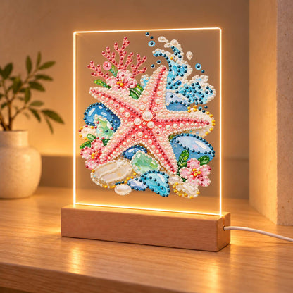 Pink Starfish on Sea Glass Stones (Light-Up Pearl Painting)