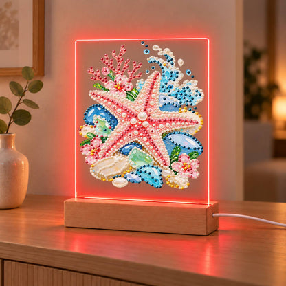 Pink Starfish on Sea Glass Stones (Light-Up Pearl Painting)