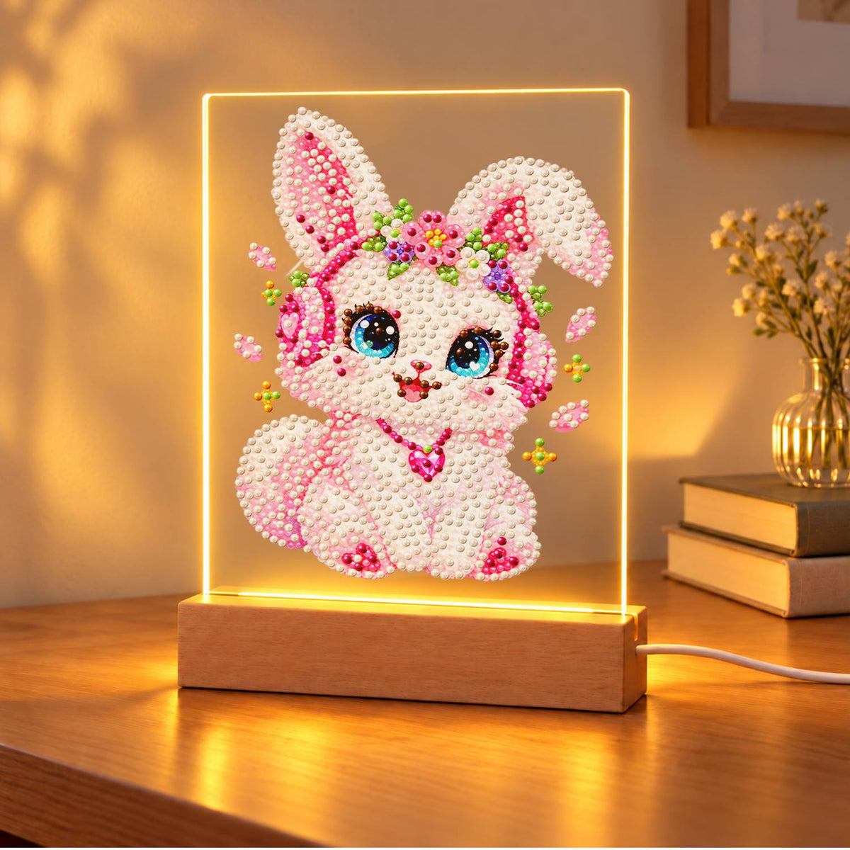 Flower-Crowned Bunny in Headphones (Light-Up Pearl Painting)