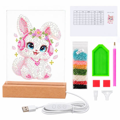 Flower-Crowned Bunny in Headphones (Light-Up Pearl Painting)