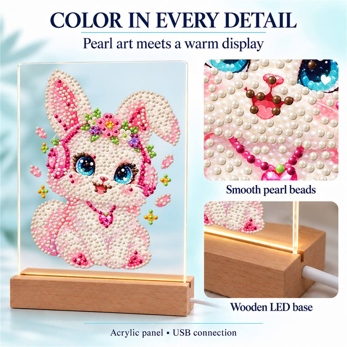 Flower-Crowned Bunny in Headphones (Light-Up Pearl Painting)