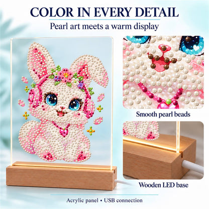 Flower-Crowned Bunny in Headphones (Light-Up Pearl Painting)