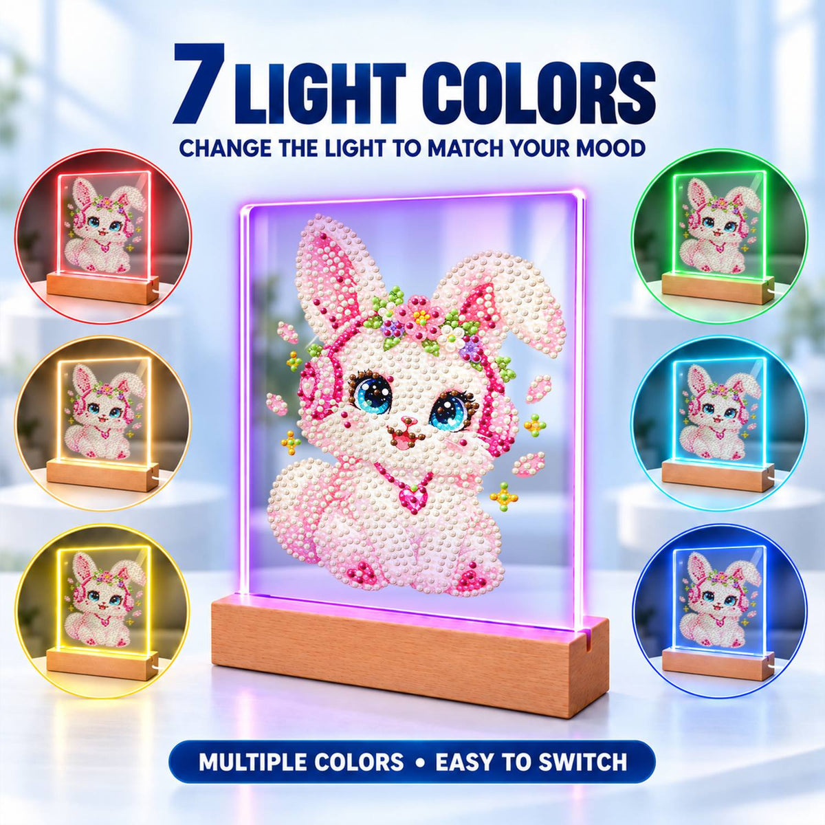 Flower-Crowned Bunny in Headphones (Light-Up Pearl Painting)