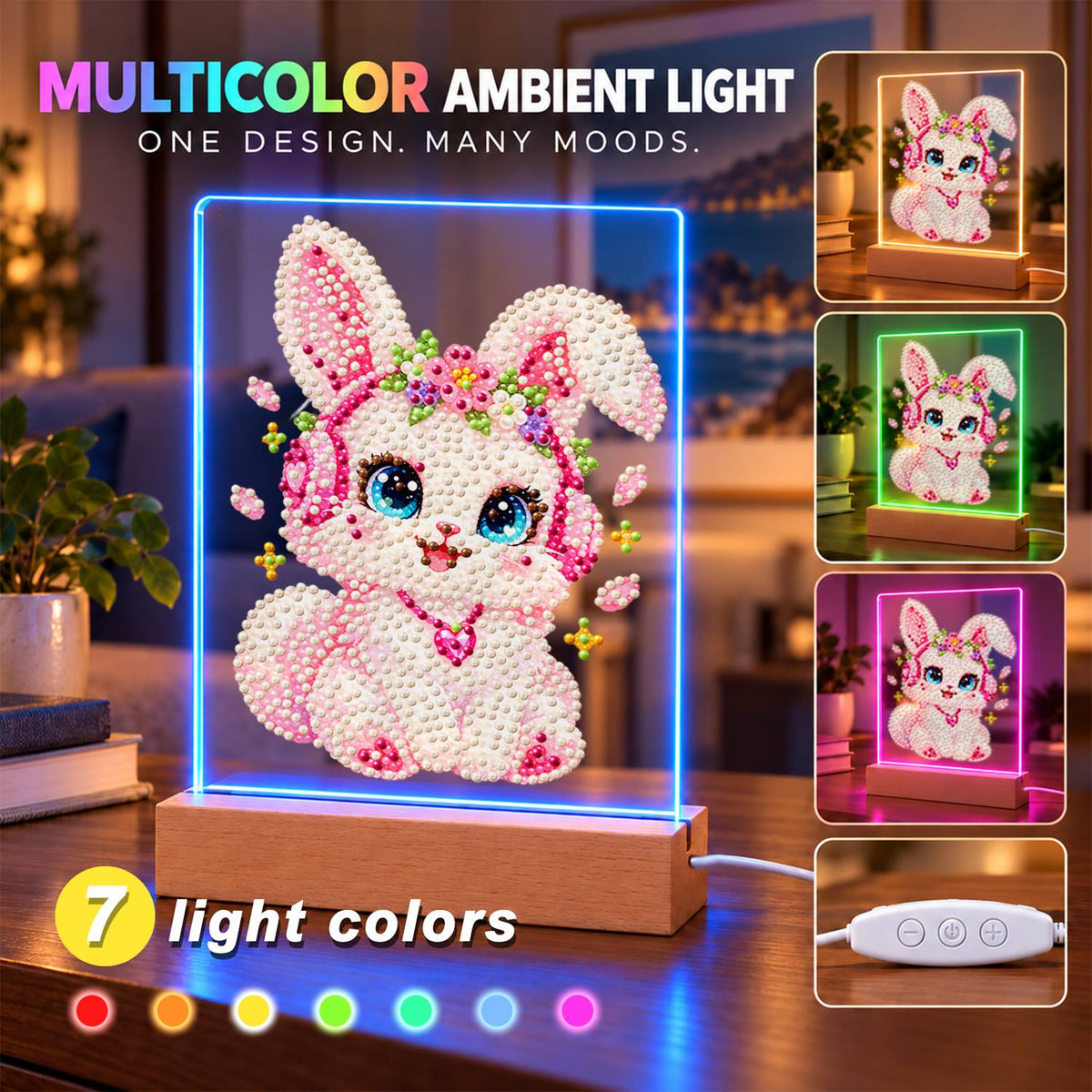 Flower-Crowned Bunny in Headphones (Light-Up Pearl Painting)