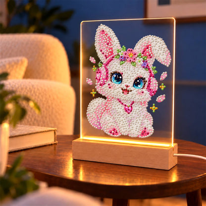 Flower-Crowned Bunny in Headphones (Light-Up Pearl Painting)