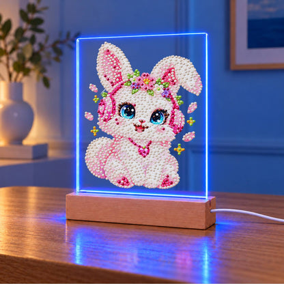 Flower-Crowned Bunny in Headphones (Light-Up Pearl Painting)