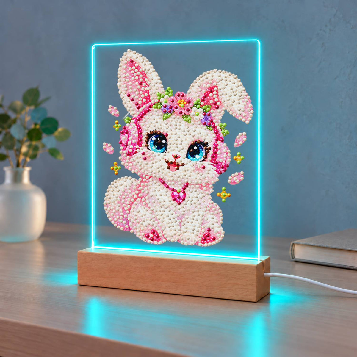 Flower-Crowned Bunny in Headphones (Light-Up Pearl Painting)