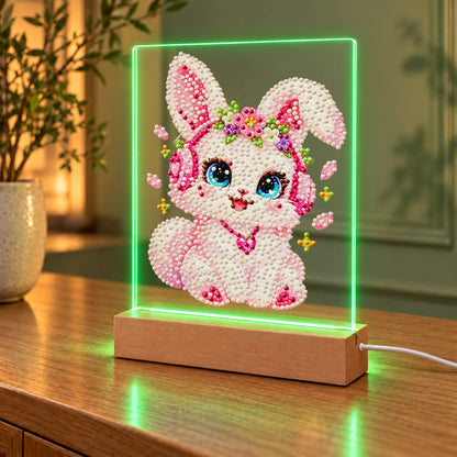 Flower-Crowned Bunny in Headphones (Light-Up Pearl Painting)