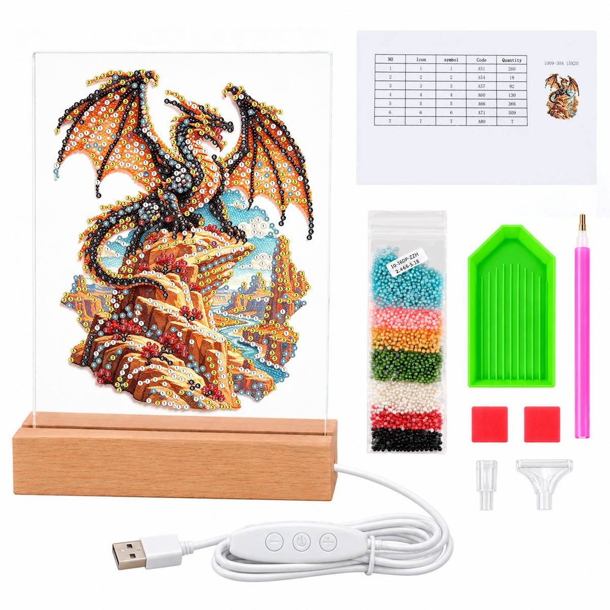 Bronze Dragon on a Cliff Top (Light-Up Pearl Painting)