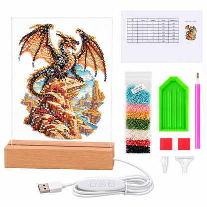 Bronze Dragon on a Cliff Top (Light-Up Pearl Painting)