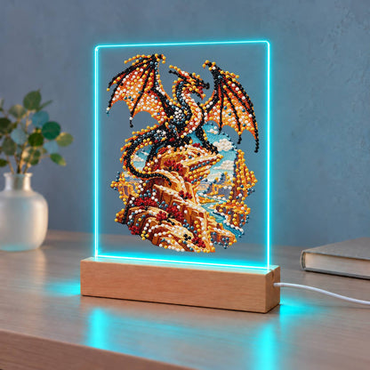 Bronze Dragon on a Cliff Top (Light-Up Pearl Painting)
