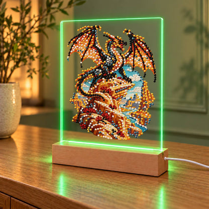Bronze Dragon on a Cliff Top (Light-Up Pearl Painting)
